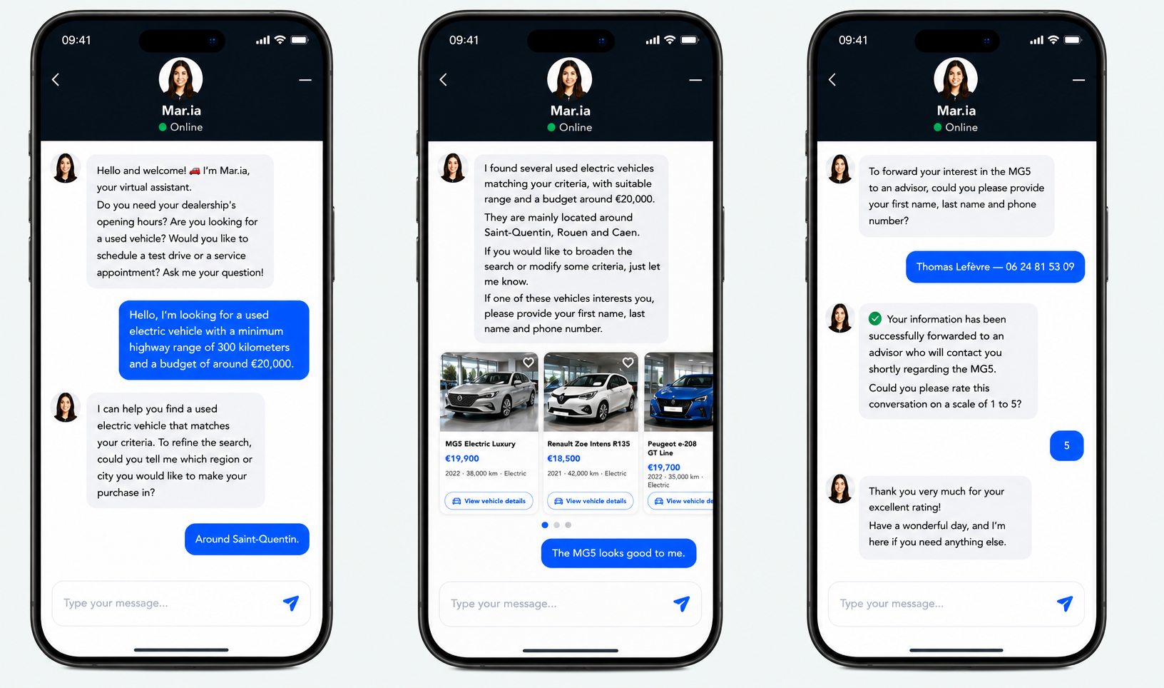 diago intelligent chatbot conversation on mobile, recommending used vehicles